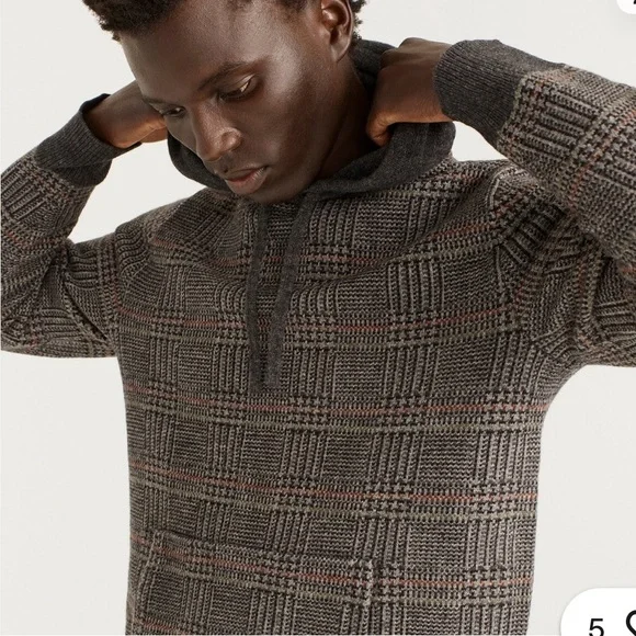 J. Crew Rugged Merino Wool Charcoal Plaid Hoodie size M. Like new! - Picture 3 of 15